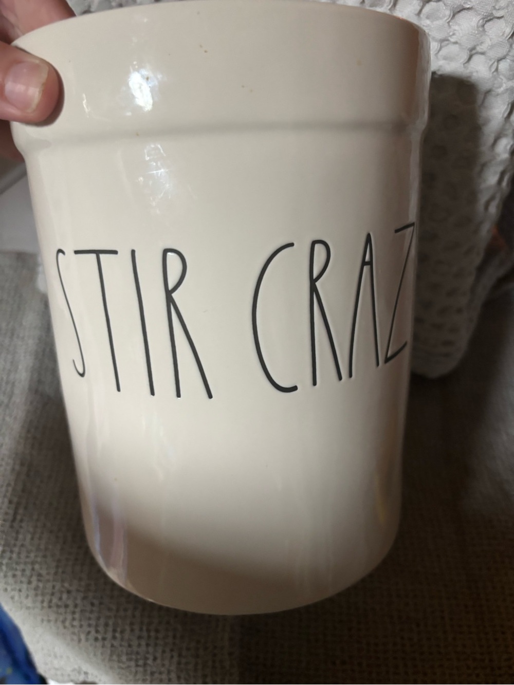 Rae Dunn Ceramic Utensil Crock with Black Lettering "STIR CRAZY" - Artisan 2020